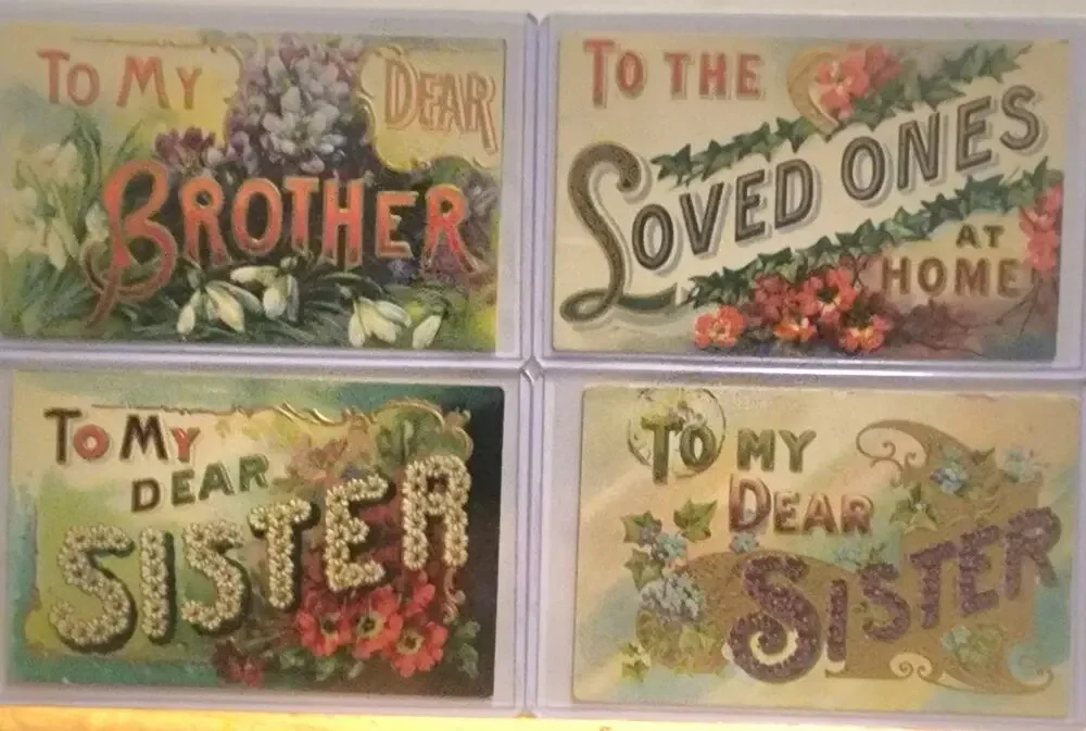 Lot Of Four Vintage Antique Embossed Postcards Flowers Brother Sister Loved Ones